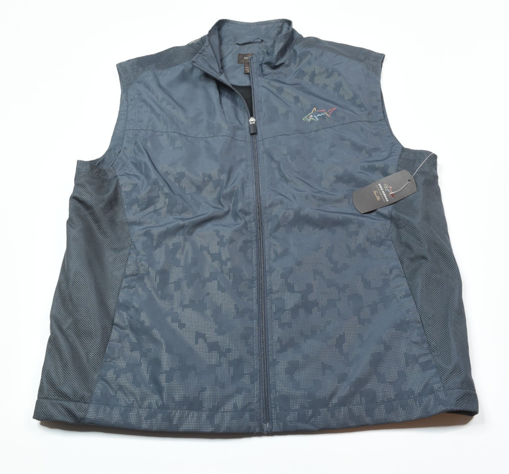 Greg Normal Windbreaker Vest Mens Medium Blue Gray Camouflage Full-Zip Golf